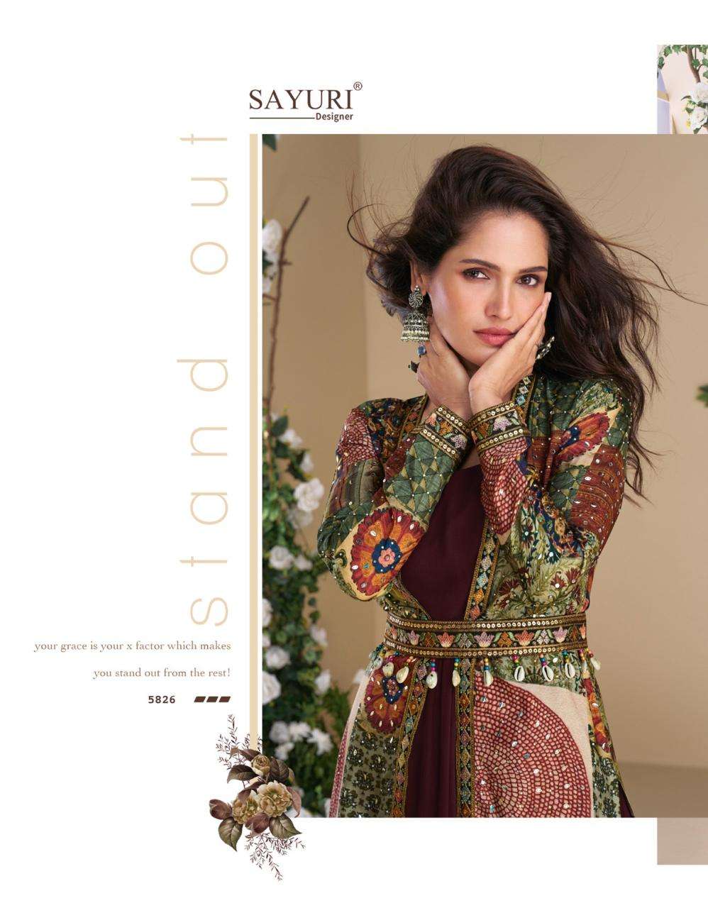 Maroon Patchwork Printed Long Jacket Anarkali Set for Festive Wear