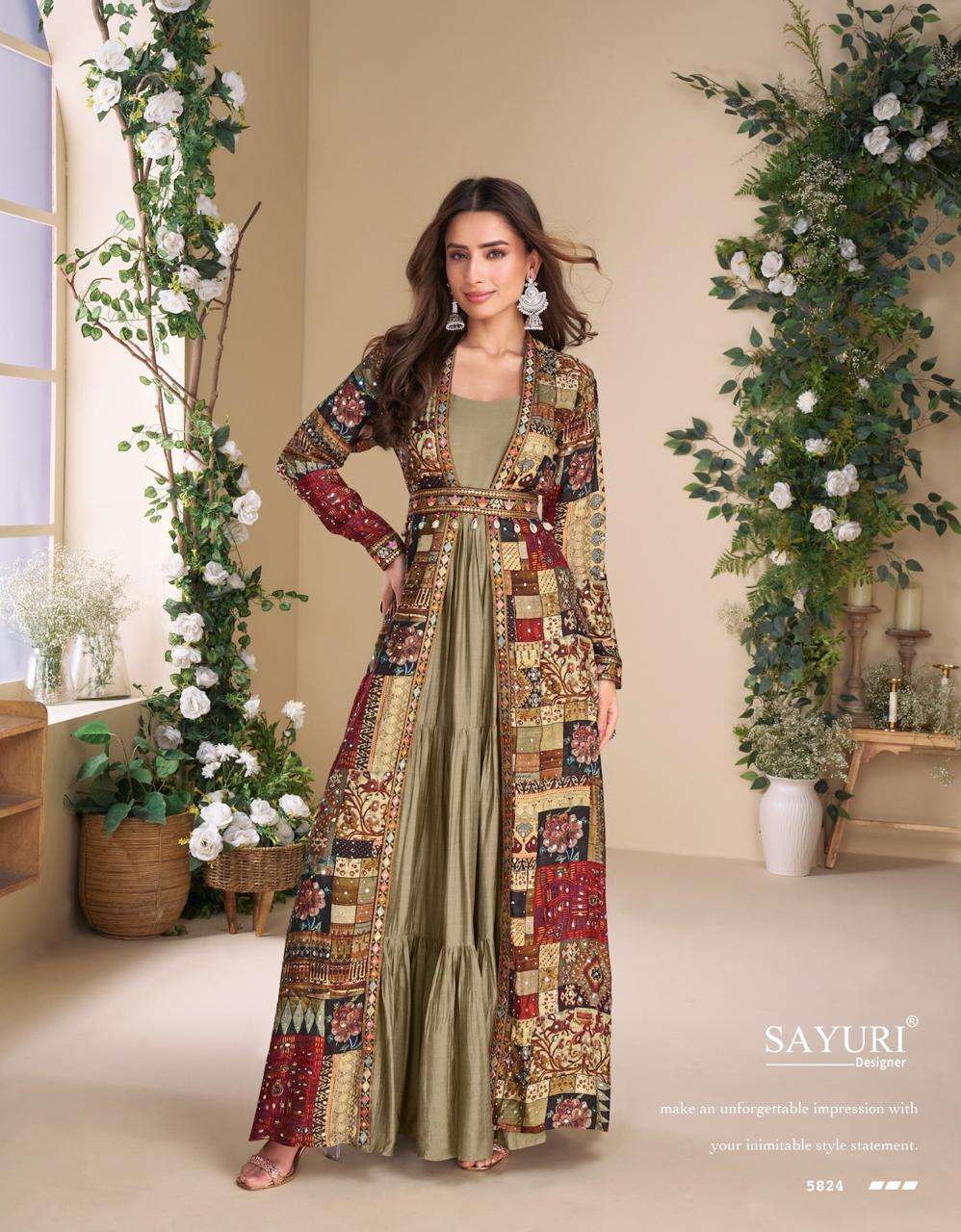 Mehendi Green Patchwork Jacket Style Anarkali Suit with Ethnic Prints