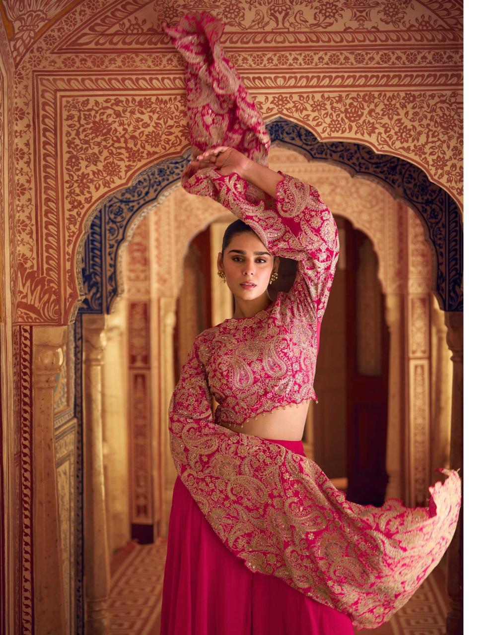 Rani Pink Heavy Embroidered Lehenga Choli Set with Flowing Dupatta