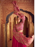 Rani Pink Heavy Embroidered Lehenga Choli Set with Flowing Dupatta