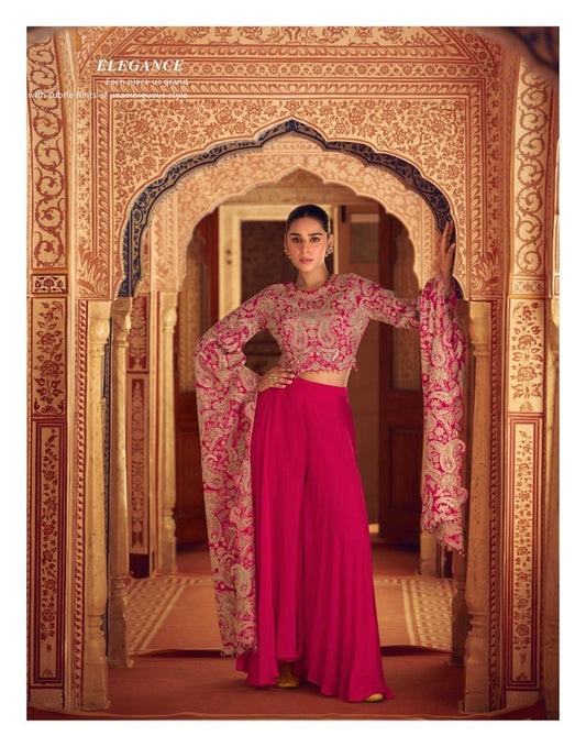 Rani Pink Heavy Embroidered Lehenga Choli Set with Flowing Dupatta