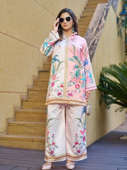 Pink Off-White Printed Co-ord Set