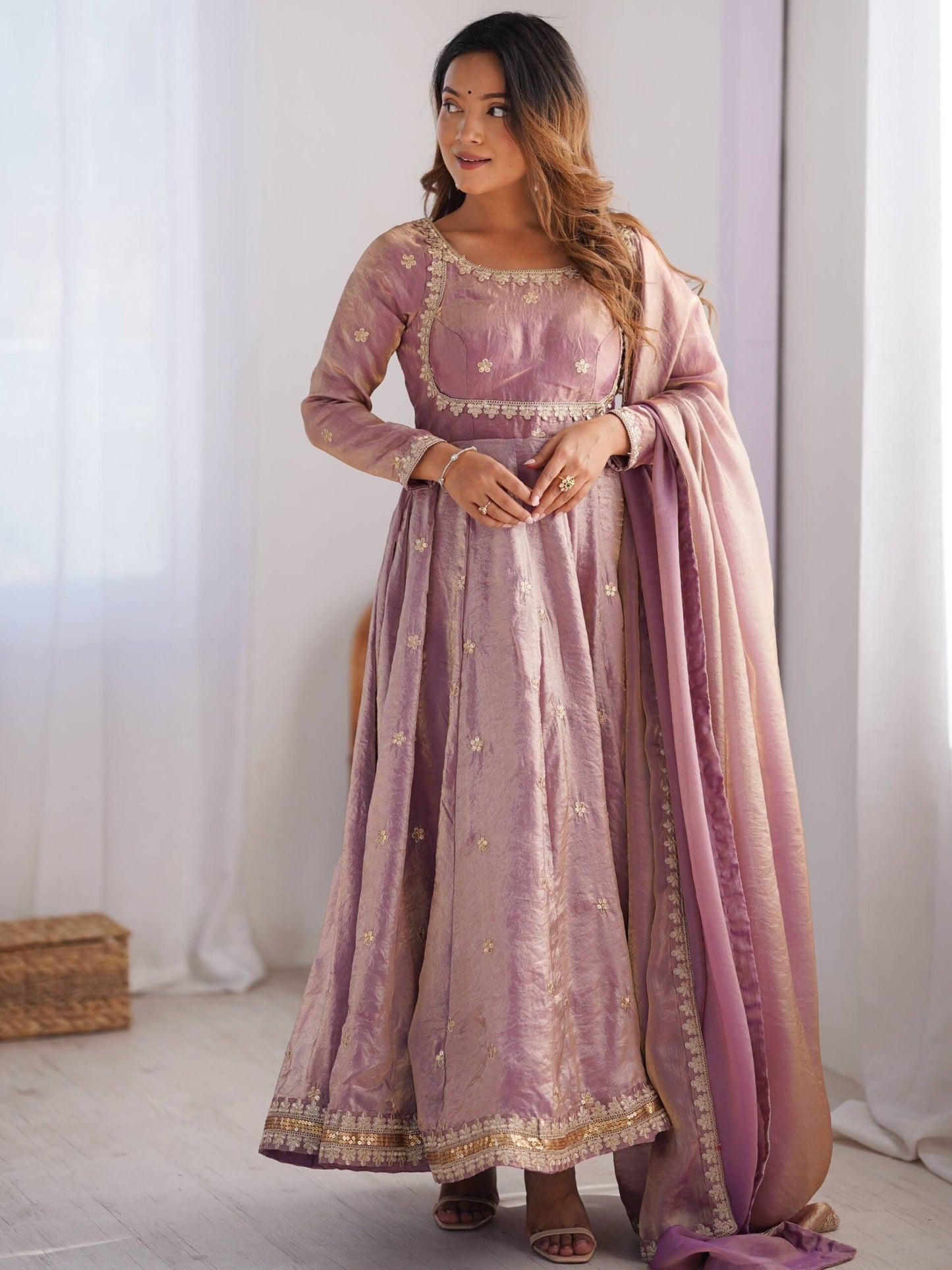 Wonderful Pink Sequins Work Silk Event Wear Gown With Dupatta