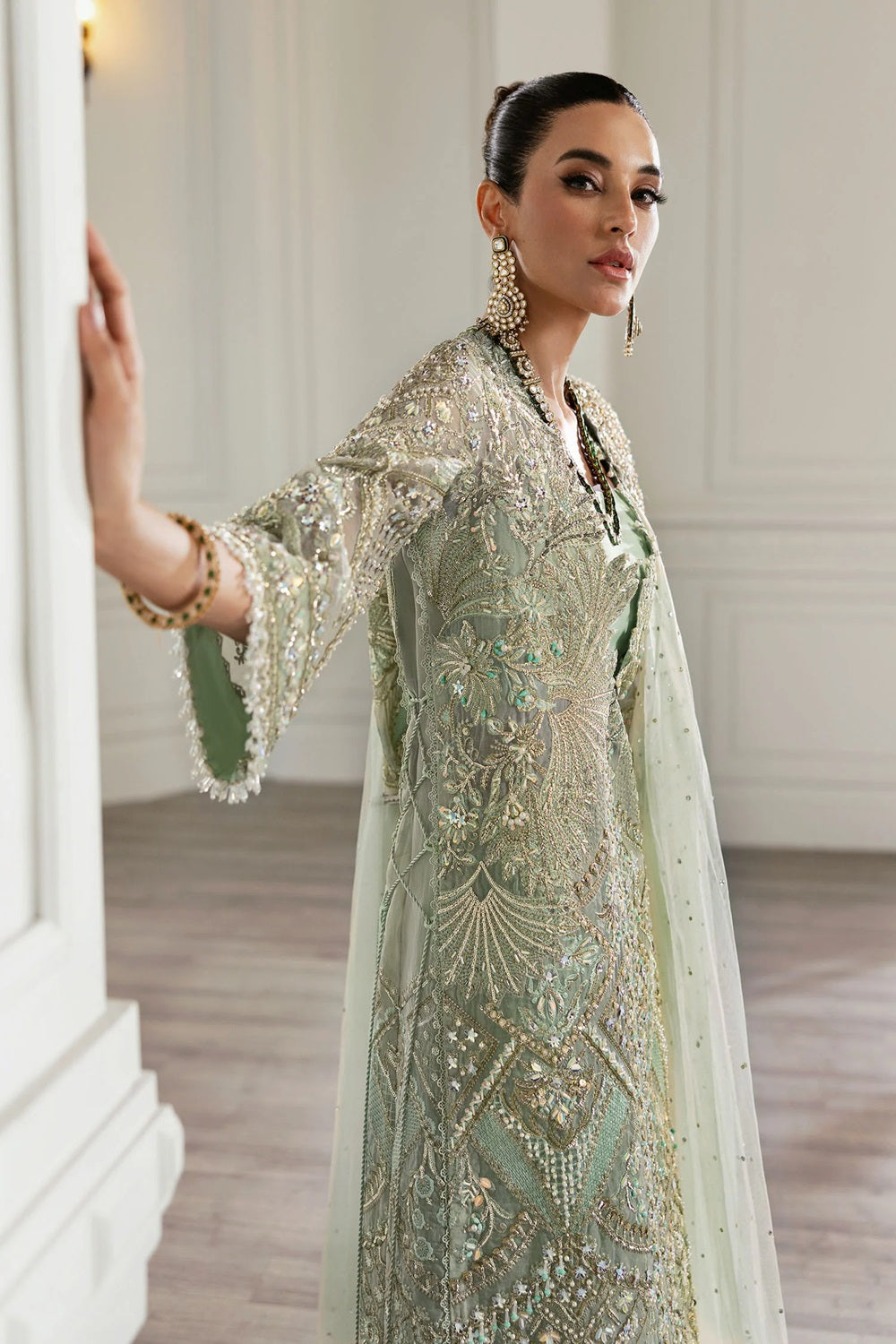 Pista Green Handmade Organza Suit