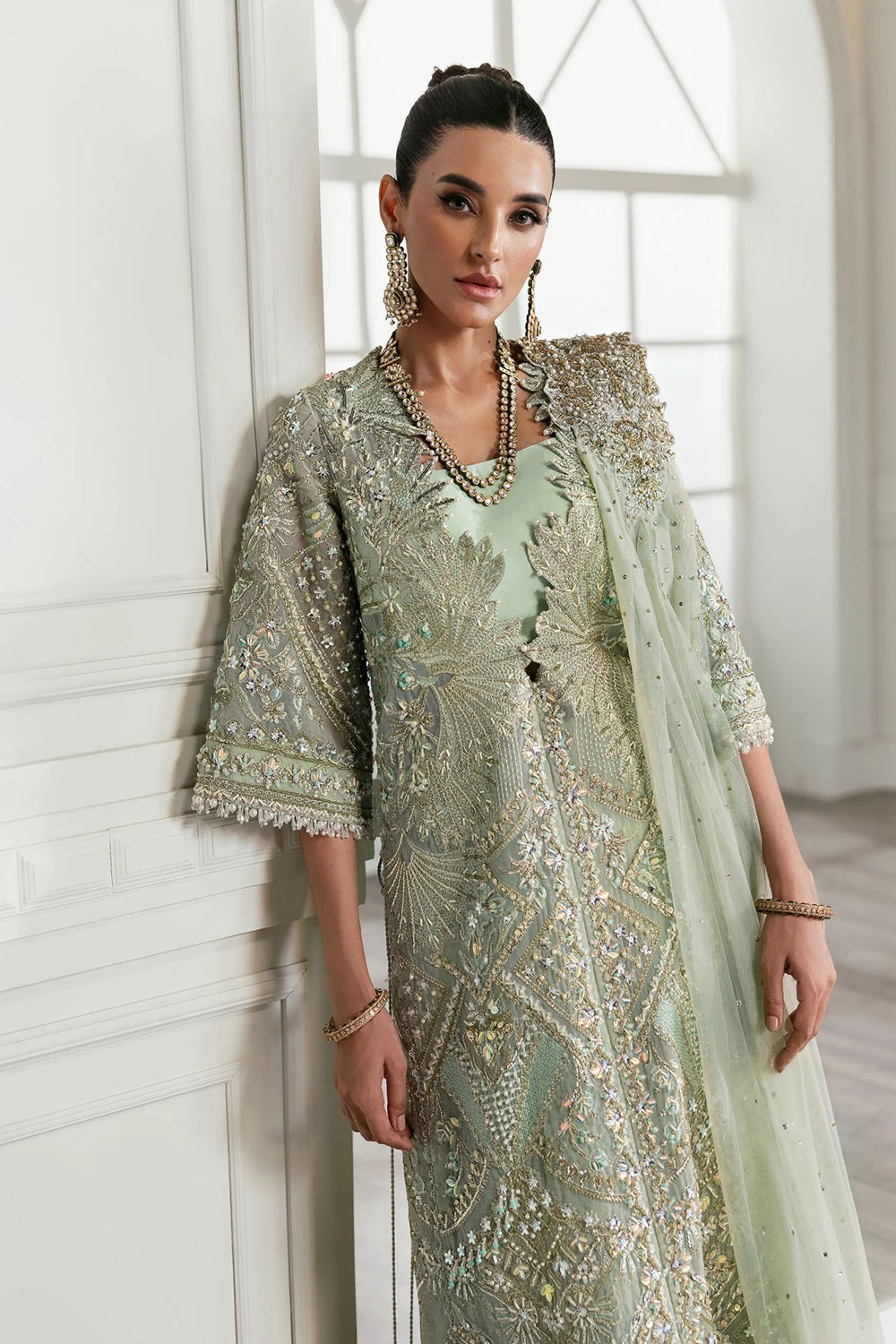 Pista Green Handmade Organza Suit