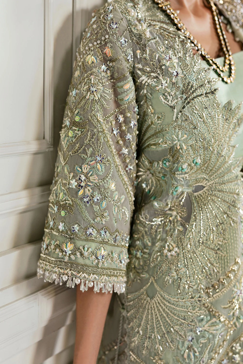 Pista Green Handmade Organza Suit