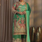 Plus Size Green Embroidered Crepe Straight Suit Set With Dupatta