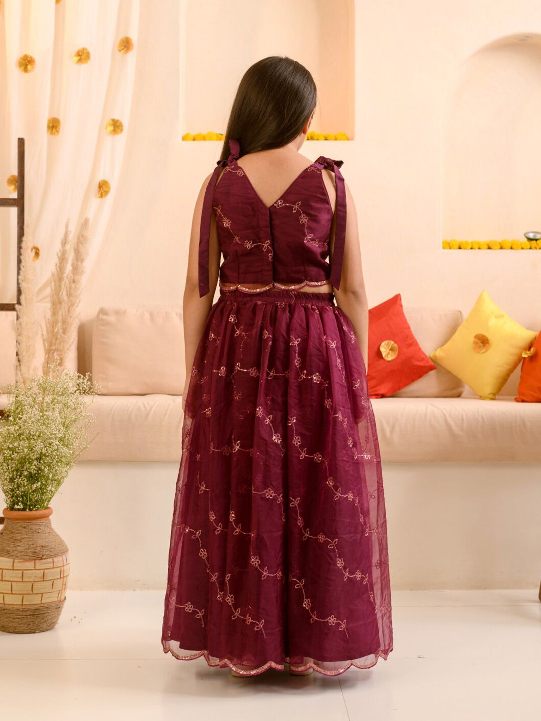 Girl Embellished Thread Work Ready to Wear Lehenga & Blouse With Dupatta