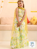 Girls Abstract Printed Sequinned Regular A-Line Kurta & Sharara With Dupatta