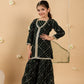 Girls Bandhani Embroidered Angrakha Sequinned Kurta with Sharara & With Dupatta