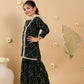 Girls Bandhani Embroidered Angrakha Sequinned Kurta with Sharara & With Dupatta