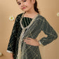 Girls Bandhani Embroidered Angrakha Sequinned Kurta with Sharara & With Dupatta