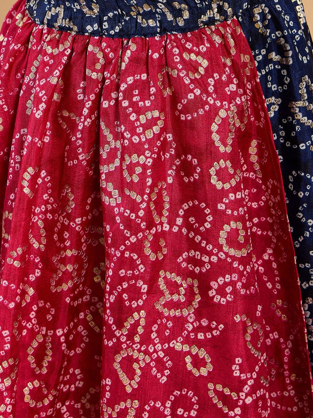 Girls Bandhani Printed Gotta Patti Cotton Lehenga With Choli And Dupatta