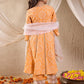 Girls Bandhani Printed Panelled Cotton Anarkali Kurta With Trouser & Dupatta