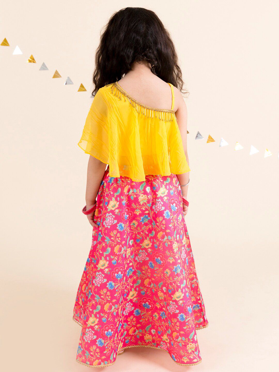 Girls Coral & Yellow Ready to Wear Lehenga Choli