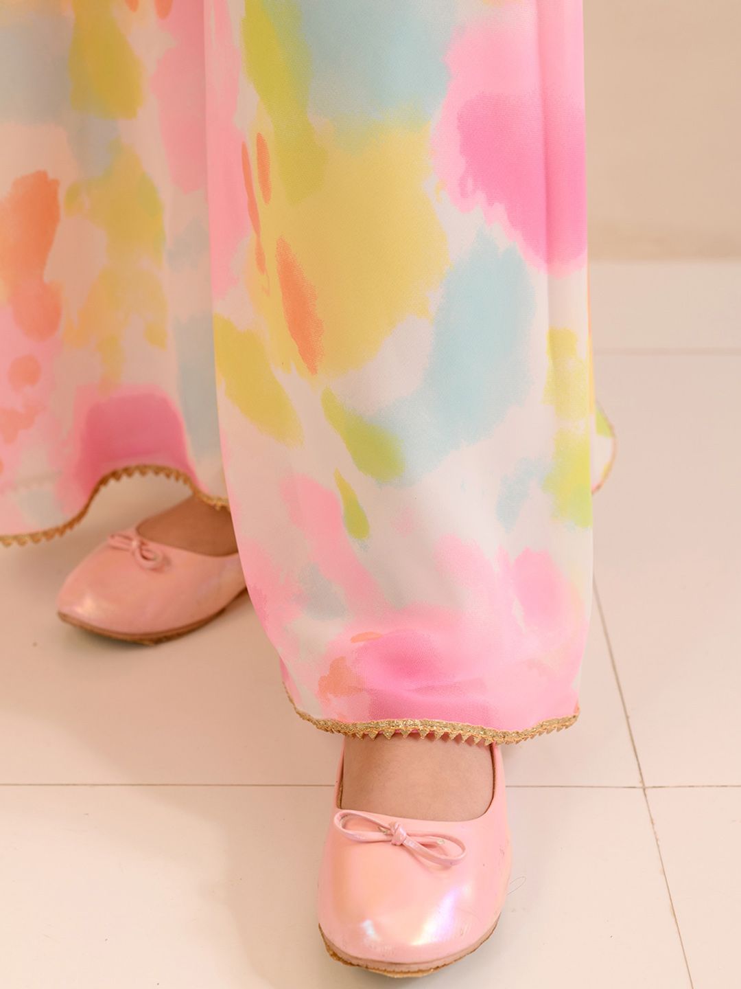 Girls Dyed Layered Gotta Patti Georgette Kurta with Sharara