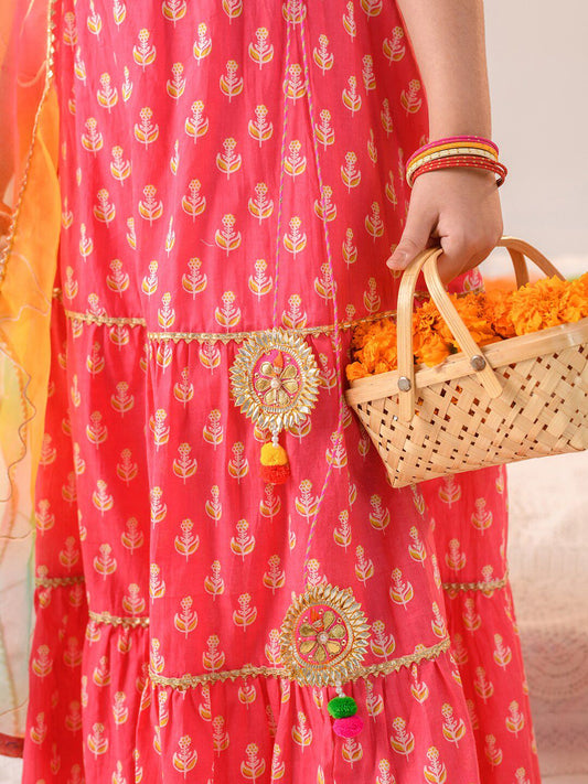 Girls Embellished Mirror Work Lehenga Choli With Dupatta