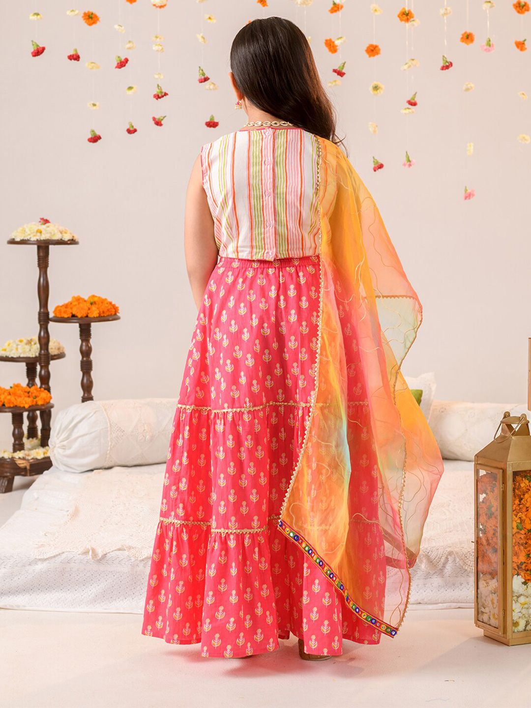 Girls Embellished Mirror Work Lehenga Choli With Dupatta