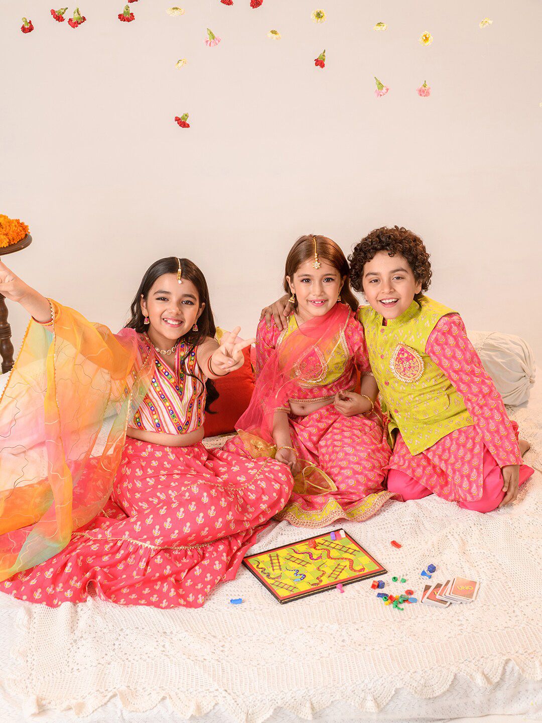 Girls Embellished Mirror Work Lehenga Choli With Dupatta