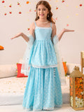 Girls Ethnic Motifs Printed Pure Cotton A-line Kurta With Sharara & Dupatta