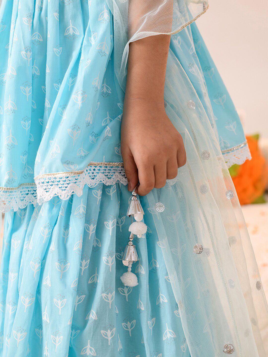 Girls Ethnic Motifs Printed Pure Cotton A-line Kurta With Sharara & Dupatta