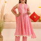 Girls Ethnic Motifs Printed Pure Cotton Kurta With Trousers & With Dupatta