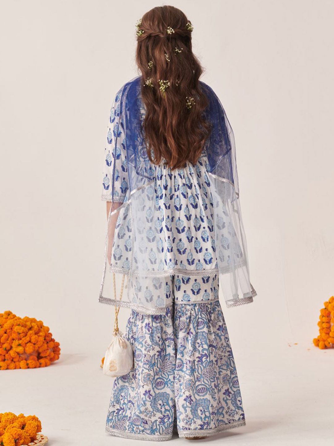 Girls Ethnic Motifs Printed Regular Kurta with Sharara & Dupatta