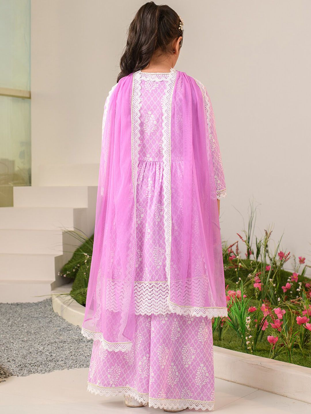Girls Ethnic Motifs Printed Regular Pure Cotton Kurta with Palazzos & Dupatta