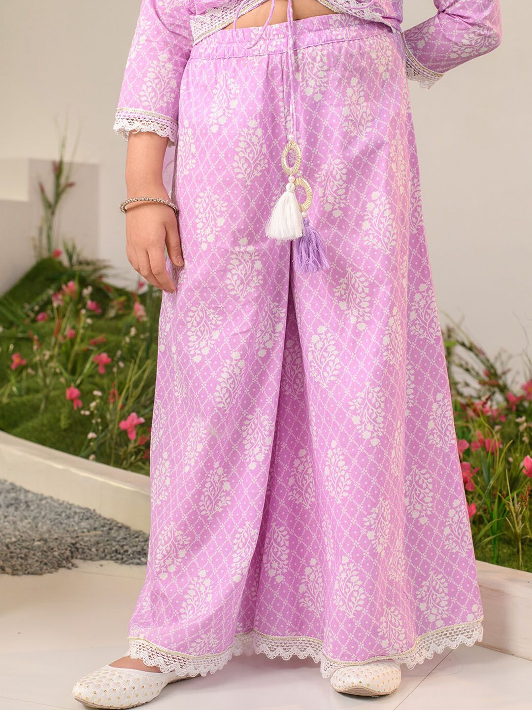 Girls Ethnic Motifs Printed Regular Pure Cotton Kurta with Palazzos & Dupatta