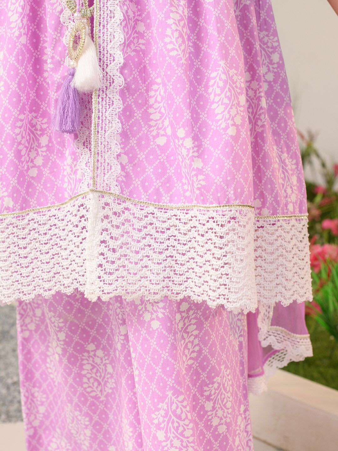 Girls Ethnic Motifs Printed Regular Pure Cotton Kurta with Palazzos & Dupatta