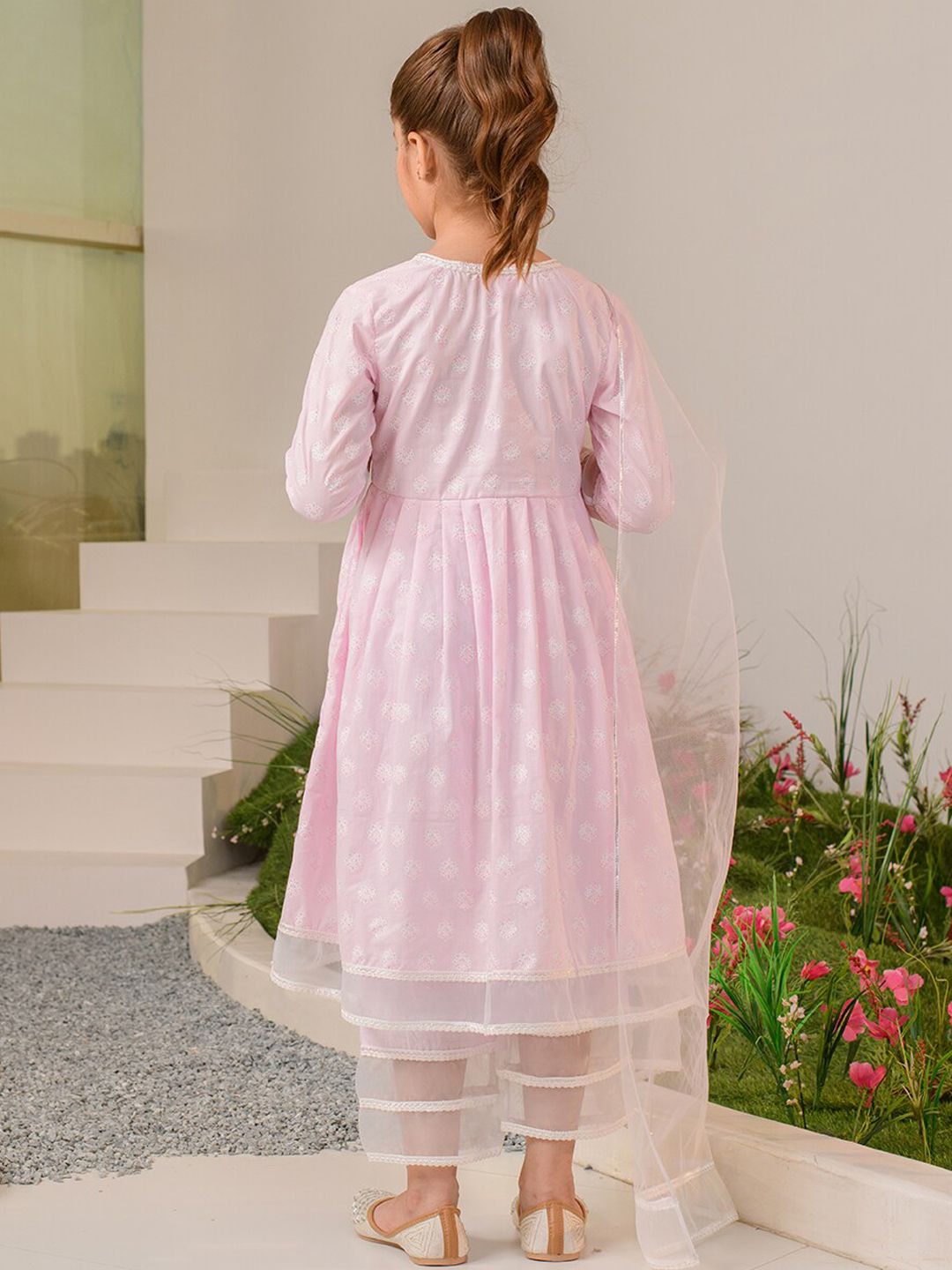 Girls Ethnic Motifs Printed Regular Pure Cotton Kurta with Trousers & Dupatta