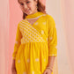 Girls Floral Embroidered Empire Thread Work Kurta with Sharara & With Dupatta