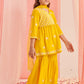 Girls Floral Embroidered Empire Thread Work Kurta with Sharara & With Dupatta
