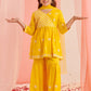 Girls Floral Embroidered Empire Thread Work Kurta with Sharara & With Dupatta
