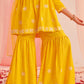 Girls Floral Embroidered Empire Thread Work Kurta with Sharara & With Dupatta