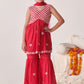 Girls Floral Embroidered Tiered Thread Work Kurta with Sharara & With Dupatta