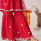 Girls Floral Embroidered Tiered Thread Work Kurta with Sharara & With Dupatta