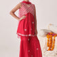 Girls Floral Embroidered Tiered Thread Work Kurta with Sharara & With Dupatta