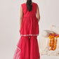 Girls Floral Embroidered Tiered Thread Work Kurta with Sharara & With Dupatta
