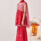 Girls Floral Embroidered Tiered Thread Work Kurta with Sharara & With Dupatta
