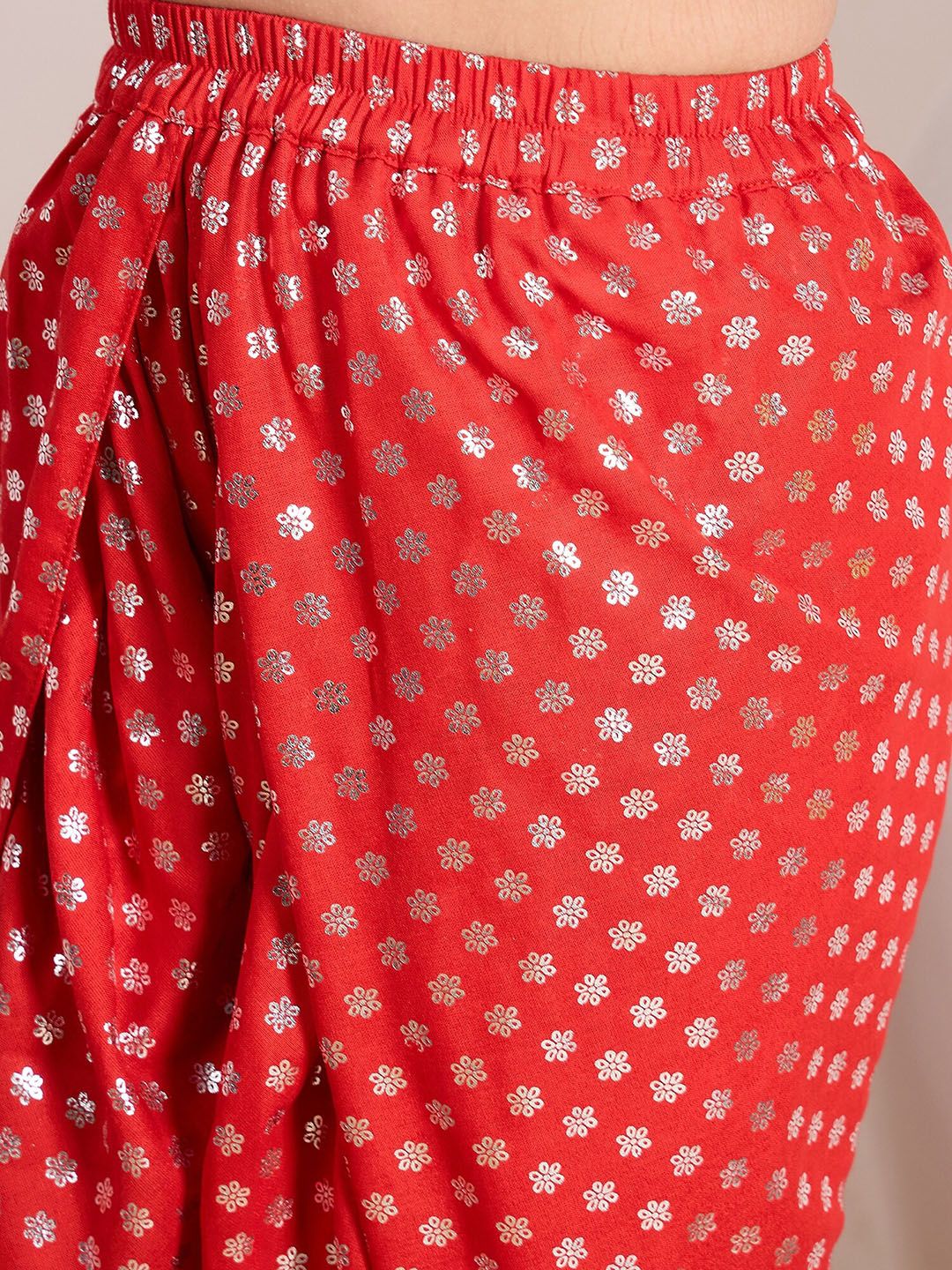 Girls Floral Printed A-Line Kurti with Dhoti Pants