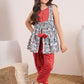 Girls Floral Printed A-Line Kurti with Dhoti Pants