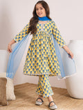 Girls Floral Printed Empire A-Line Pure Cotton Kurta with Trousers & Dupatta