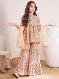 Girls Floral Printed Empire Kurti with Sharara & With Dupatta