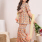 Girls Floral Printed Empire Kurti with Sharara & With Dupatta