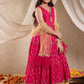 Girls Floral Printed Layered Anarkali Georgette Kurta With Palazzos & Dupatta