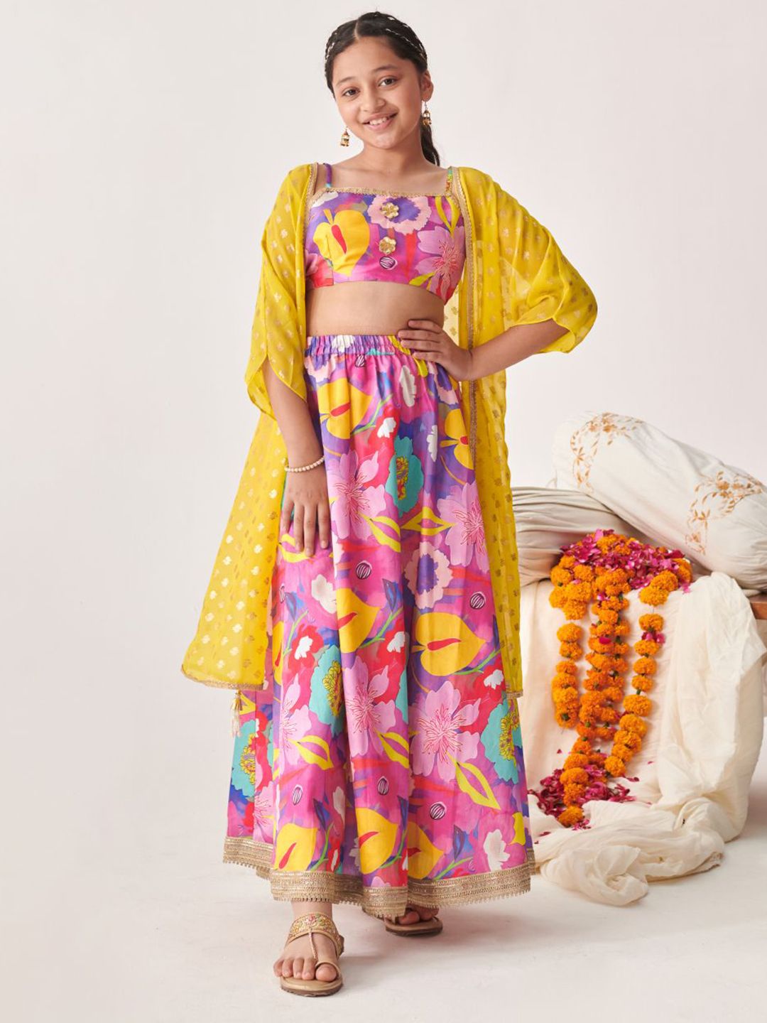 Girls Floral Printed Ready to Wear Lehenga
