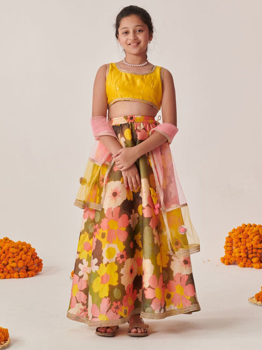 Girls Floral Printed Ready to Wear Lehenga & Blouse With Dupatta