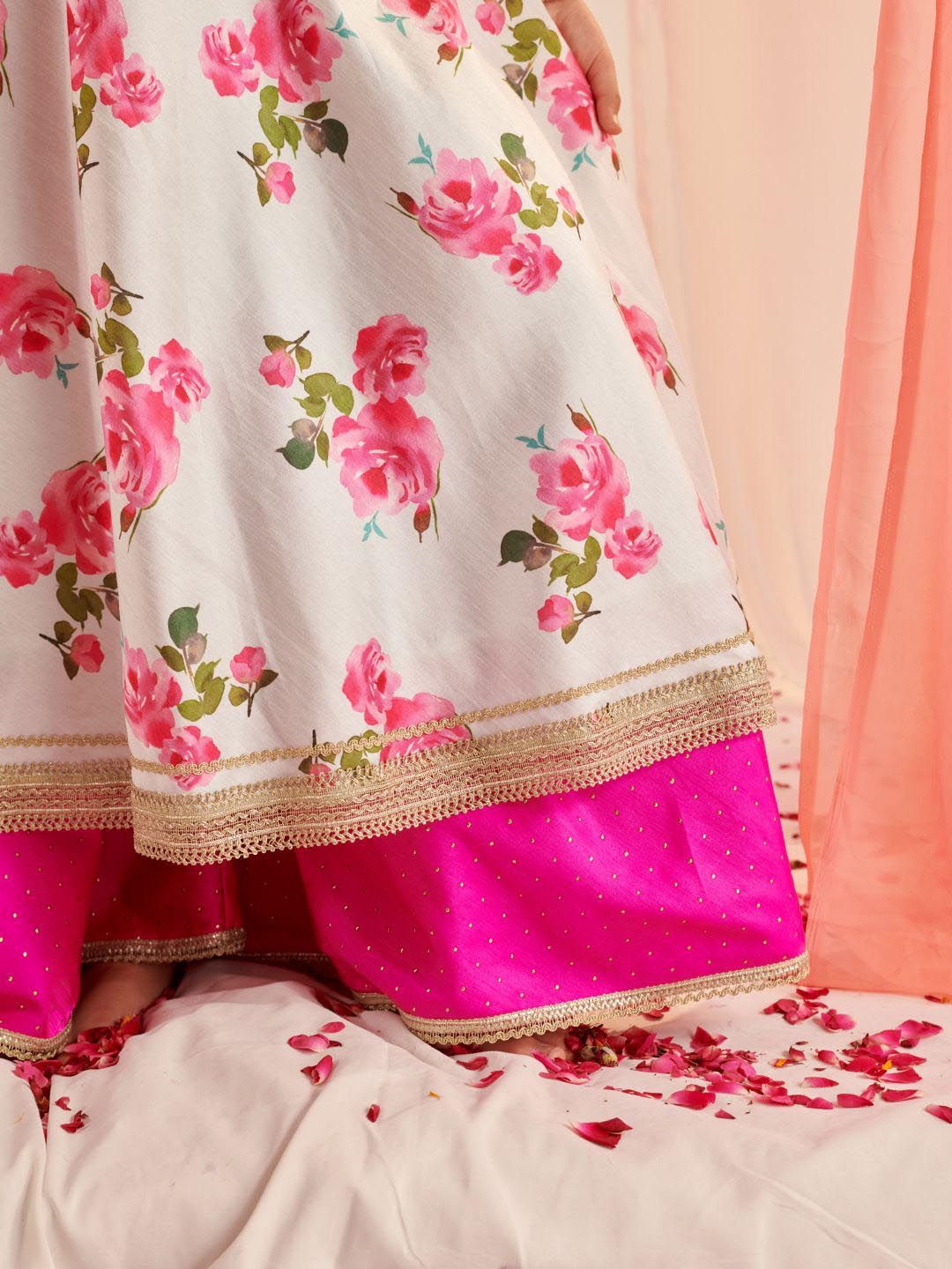 Girls Floral Printed Regular Gotta Patti Kurta with Palazzos & With Dupatta