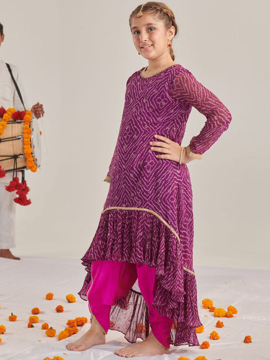Girls Floral Printed Regular Kurta with Dhoti Pants